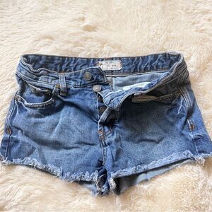 Free People Distressed Blue Jean Shorts